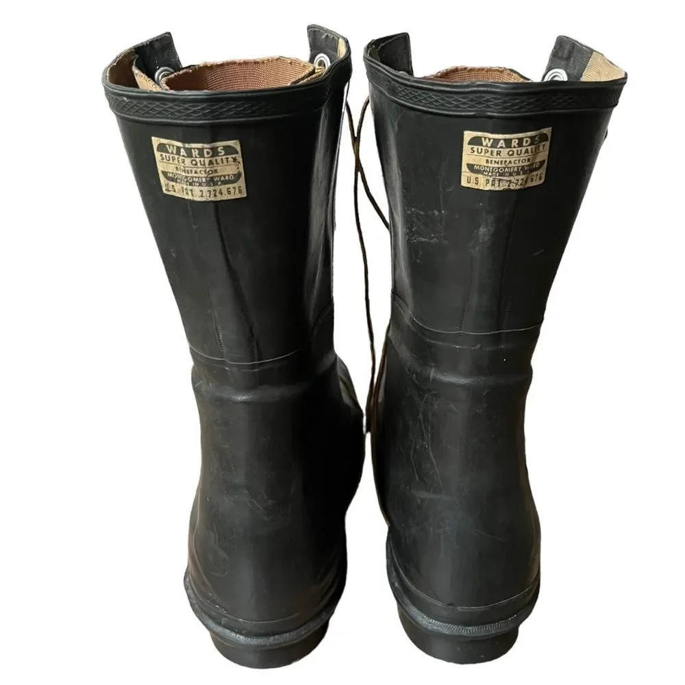Men’s Vintage Wards Montgomery Ward Black Distressed Rubber Boots Size 12.5